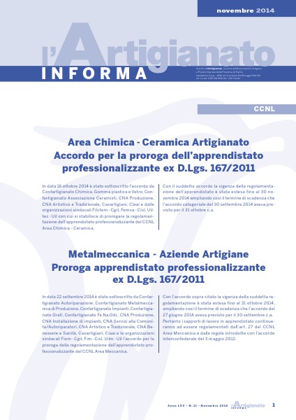 L'Artigianato Informa Novembre 2014