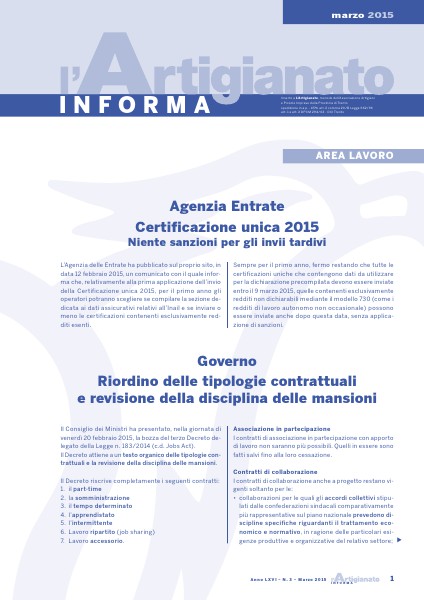 L'Artigianato Informa Marzo 2015