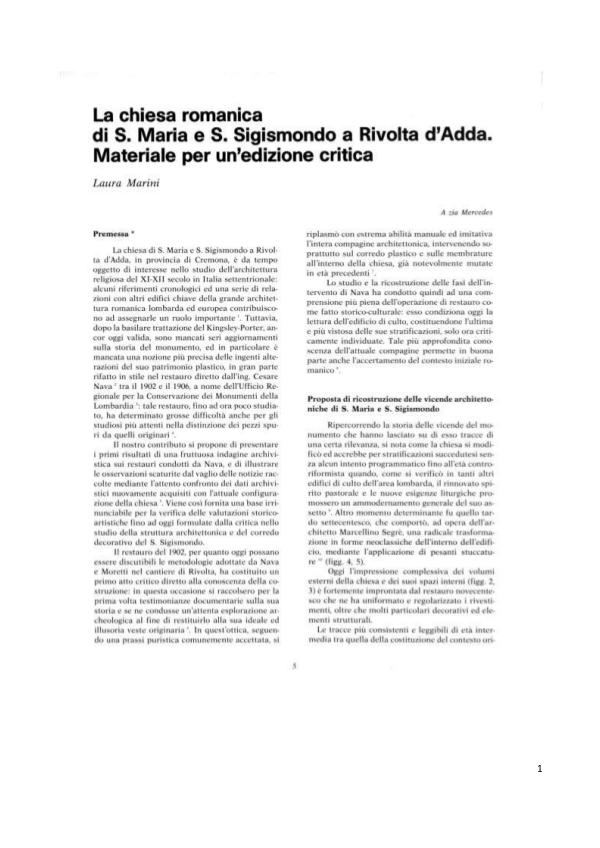 Pubblicazioni e documenti La chiesa romanica di S. Maria e S. Sigismondo
