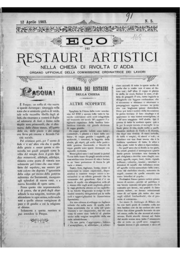 Pubblicazioni e documenti L'Eco dei restauri Aprile 1903