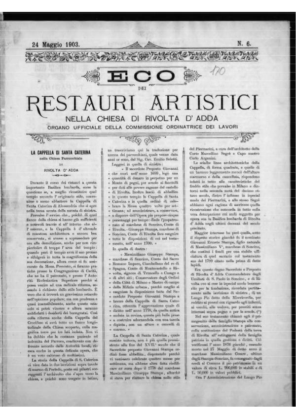 Pubblicazioni e documenti L'Eco dei restauri Maggio 1903