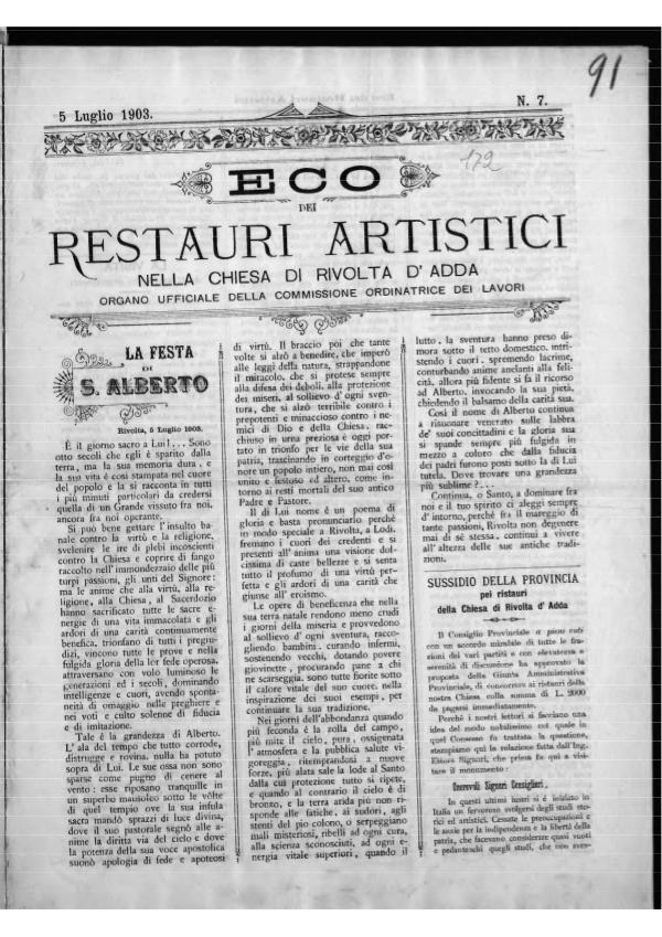 Pubblicazioni e documenti L'Eco dei restauri Luglio 1903