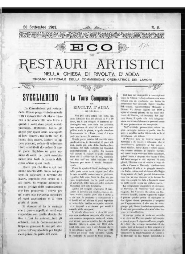 Pubblicazioni e documenti L'Eco dei restauri Settembre 1903