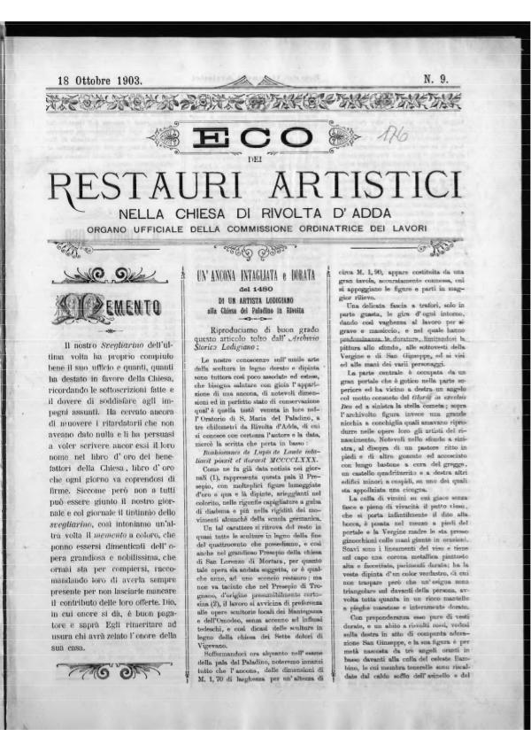 Pubblicazioni e documenti L'Eco dei restauri 18 ottobre 1903