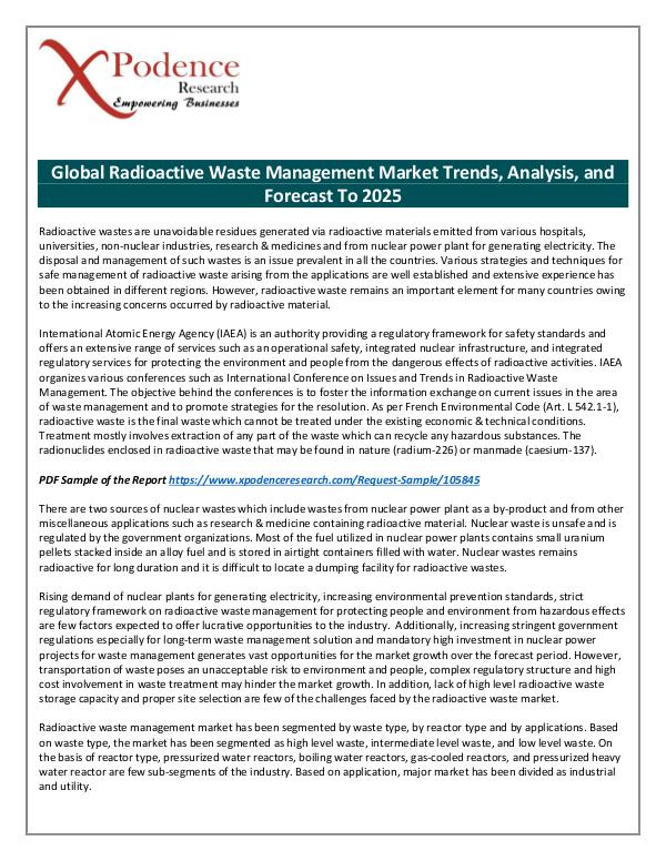 Current Business Affairs Global Radioactive Waste Management Market 2018