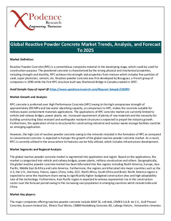 Global Reactive Powder Concrete Market 2018