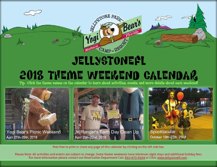 JellystoneFL Themed Weekend Calendar 2018