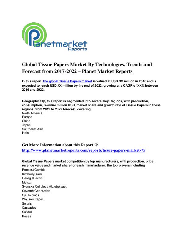 Global Tissue Papers Market By Technologies, Trends and Forecast Tissue Papers Market