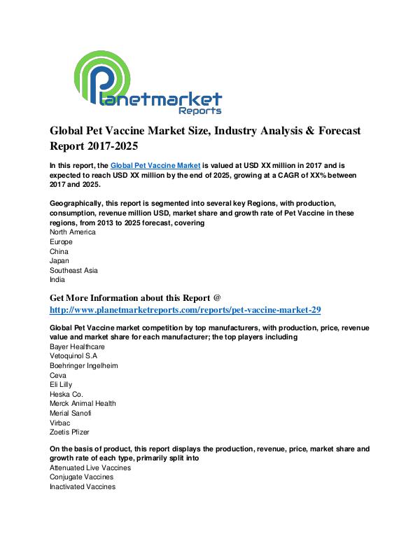 Global Pet Vaccine Market Size, Industry Analysis & Forecast Report Global Pet Vaccine Market Size