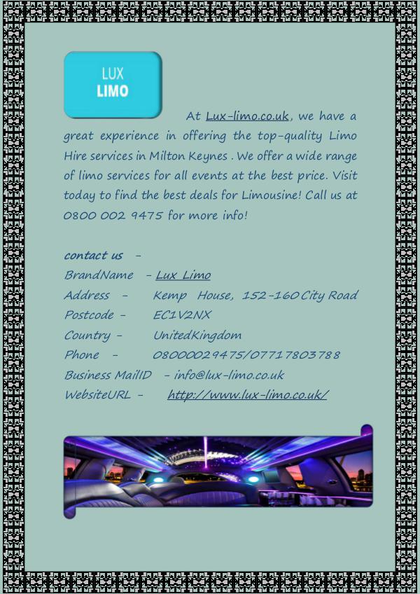 Milton Keynes Limo Hire Services at Lux-limo.co.uk Milton Keynes Limo Hire Services at Lux-limo.co.uk