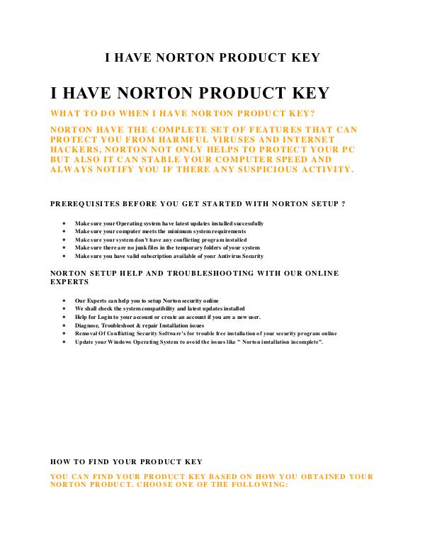 I HAVE NORTON PRODUCT