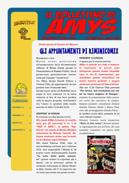 AMys - Bollettino Informativo N.1 Luglio 2013
