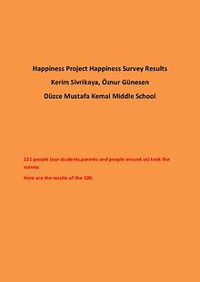 Happiness Survey Results Duzce Mustafa Kemal Middle School