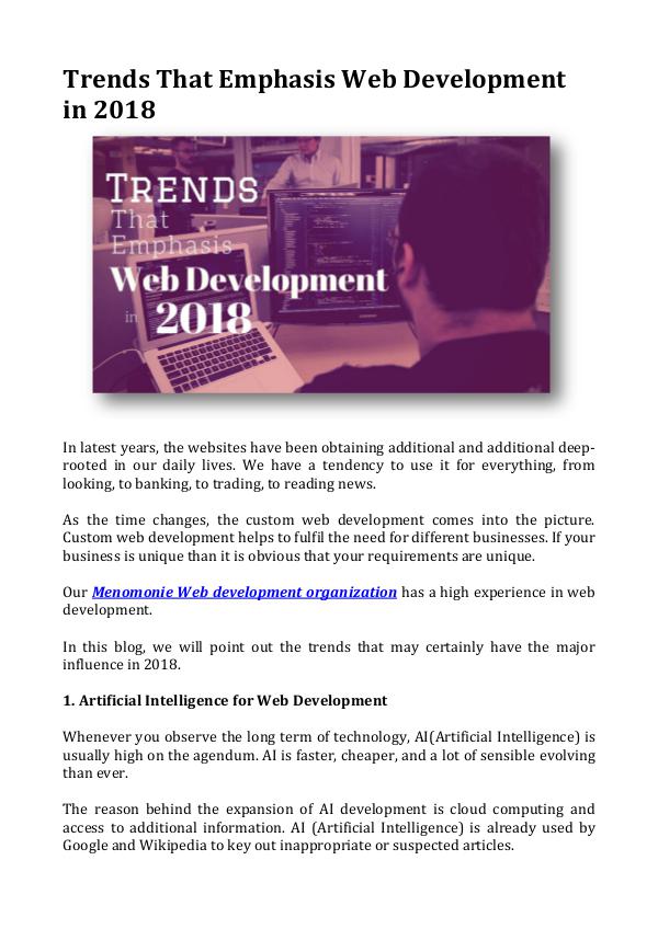 Trends That Emphasis Web Development in 2018 Trends That Emphasis Web Development in 2018