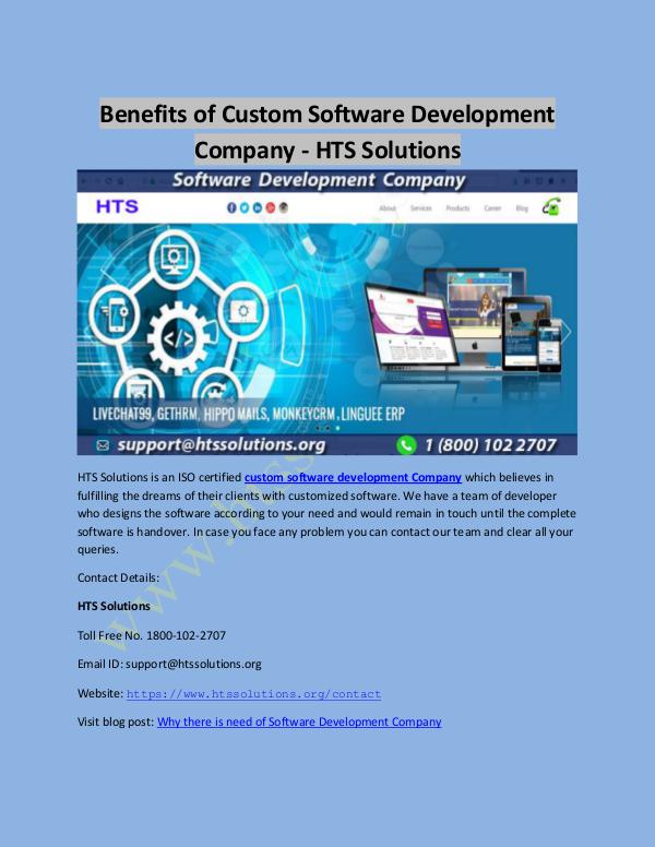 Benefits of Custom Software Development Company - HTS Solutions Benefits of Custom Software Development Company