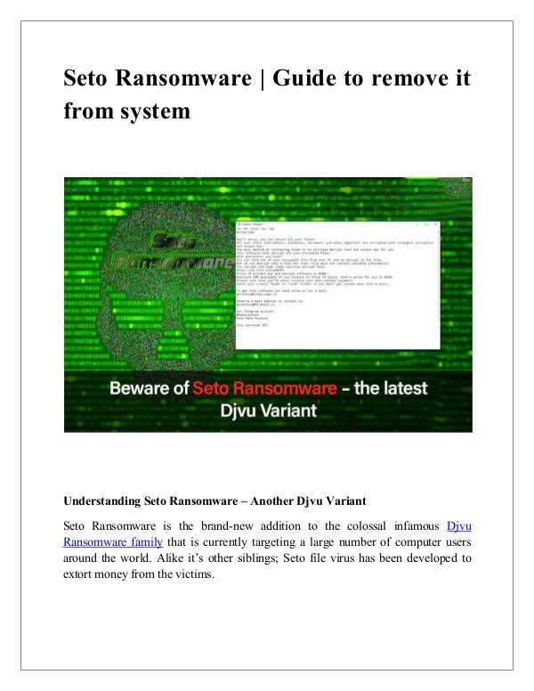 Guide to remove Seto ransomware Guide to remove Seto Ransomware