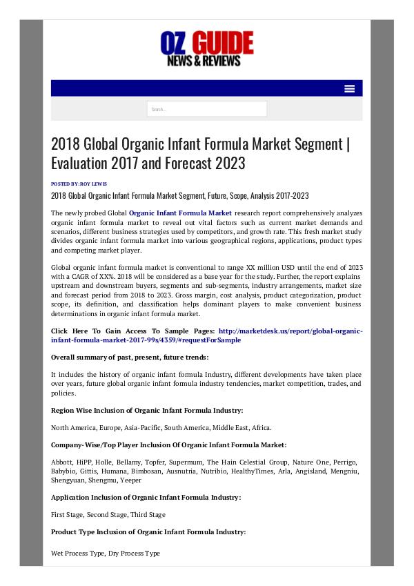 2018 Global Organic Infant Formula Market Segment | Evaluation 2017 a ozcarguide_com