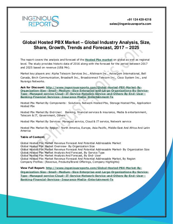 Global Market Opportunity Assessment Study Chatbots 2025. Hosted PBX Market