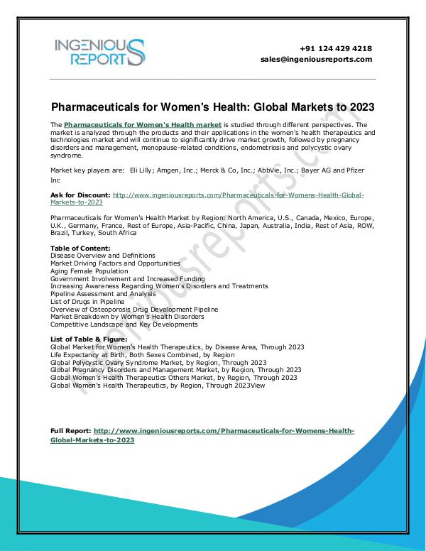 Women’s Health Market|Worth (CAGR) of 4.2% for the period of 2018-202 Pharmaceuticals