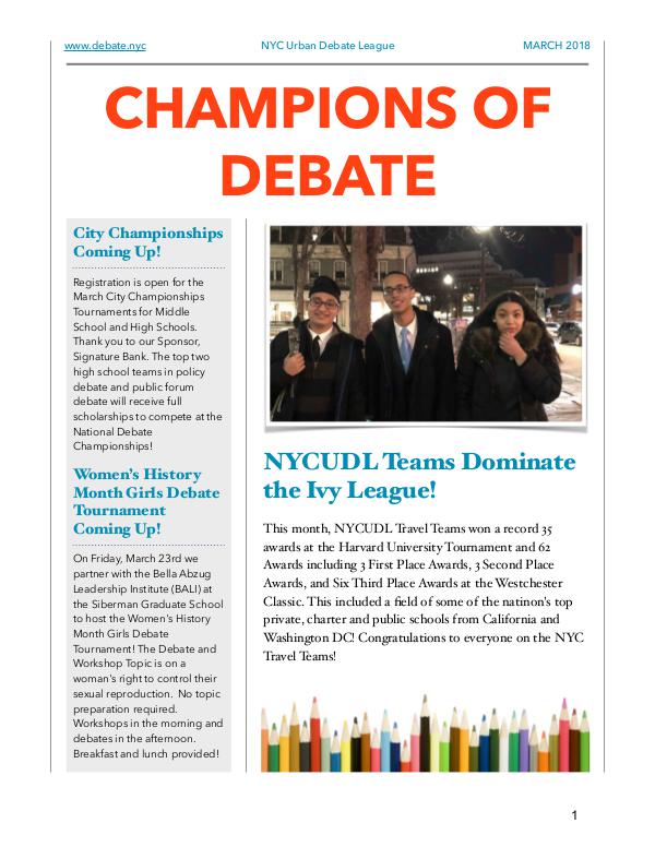 Champions of Debate March 2018 Edition