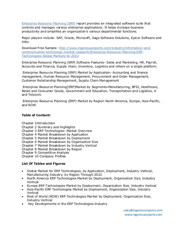 2022 Enterprise Resource Planning (ERP) Technologies Market Analysis Enterprise Resource Planning