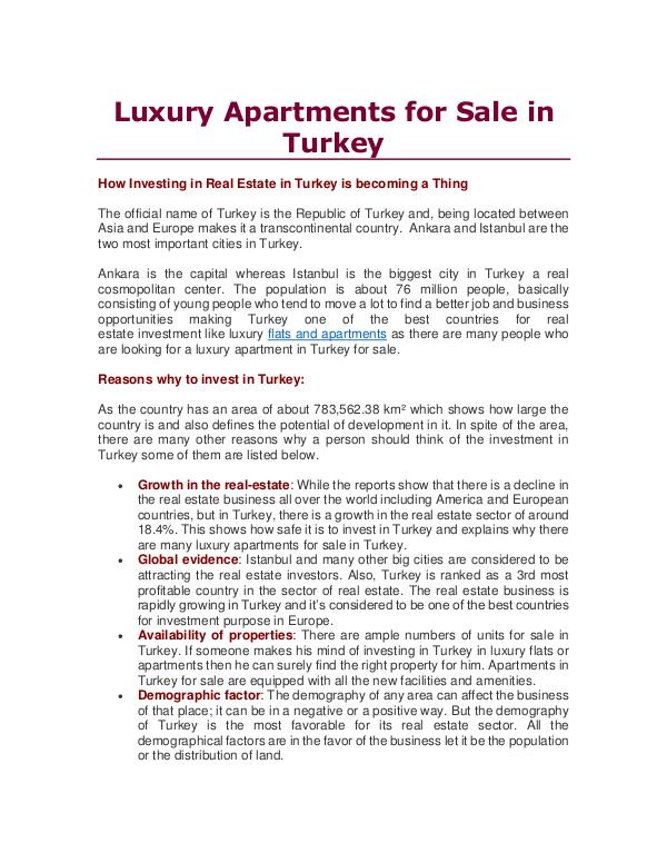 Real Estate in Turkey Luxury Apartments for Sale in Turkey