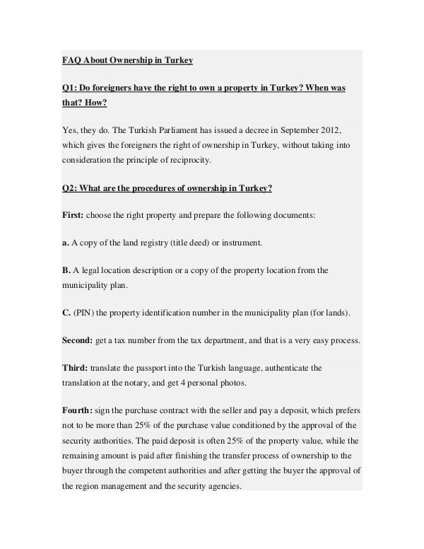 Real Estate in Turkey FAQ About Ownership in Turkey