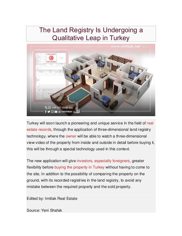 Real Estate in Turkey The Land Registry Is Undergoing a Qualitative Leap