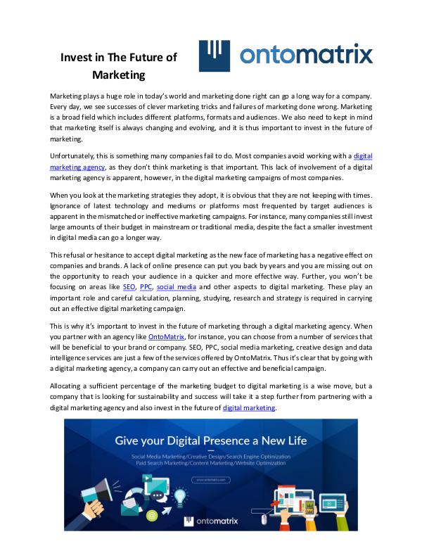 Digital Marketing Agency | SEO | AdWords | Social Media | Ontomatrix Invest in The Future of Marketing