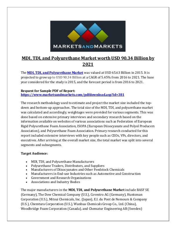 Dynamic Research Reports MDI, TDI, and Polyurethane Market