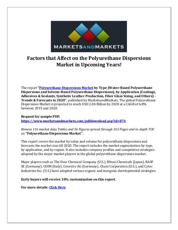 Chemicals and Materials Polyurethane Dispersions Market