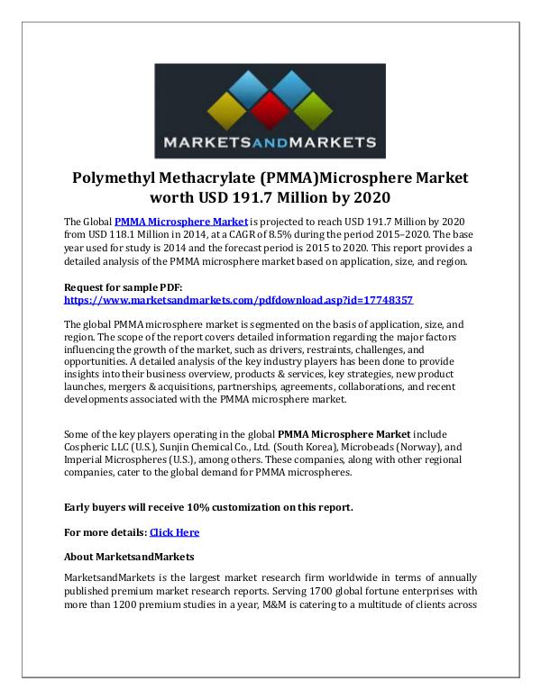 Chemicals and Materials Polymethyl Methacrylate (PMMA)Microsphere Market