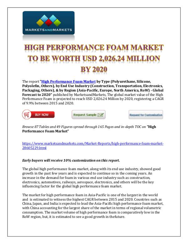 Chemicals and Materials High Performance Foam Market New