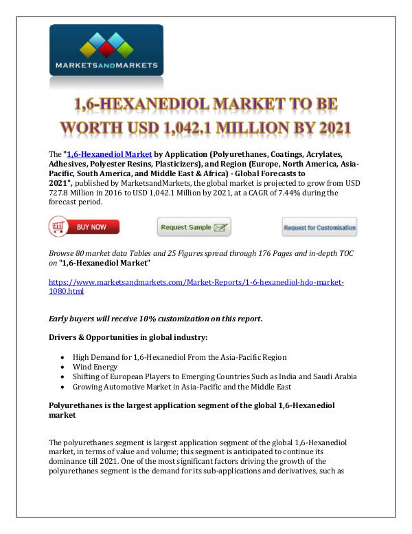 Chemicals and Materials 1,6-Hexanediol Market New