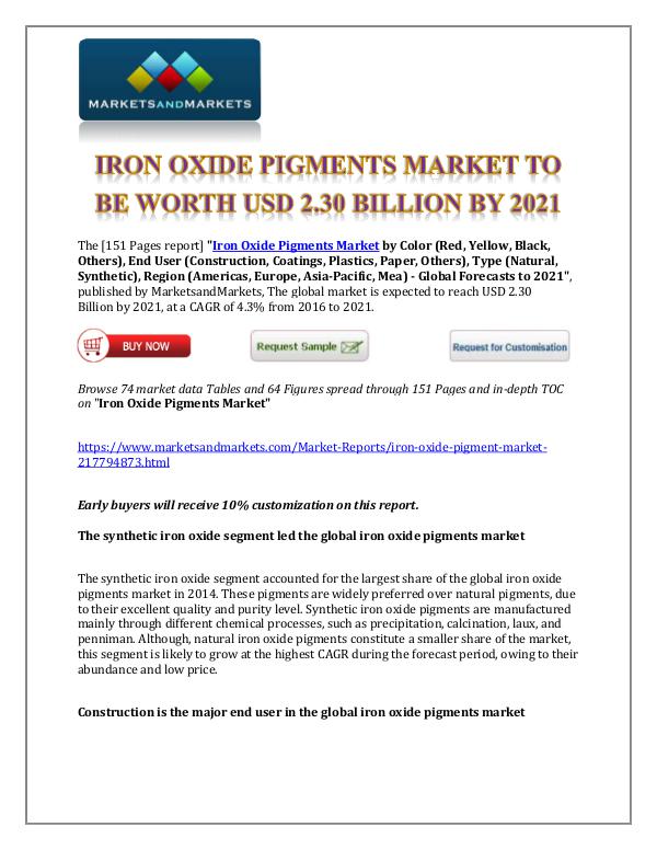 Chemicals and Materials Iron Oxide Pigments Market New