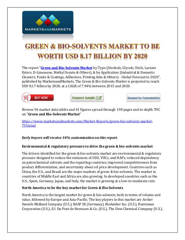 Chemicals and Materials Green & Bio-Solvents Market New