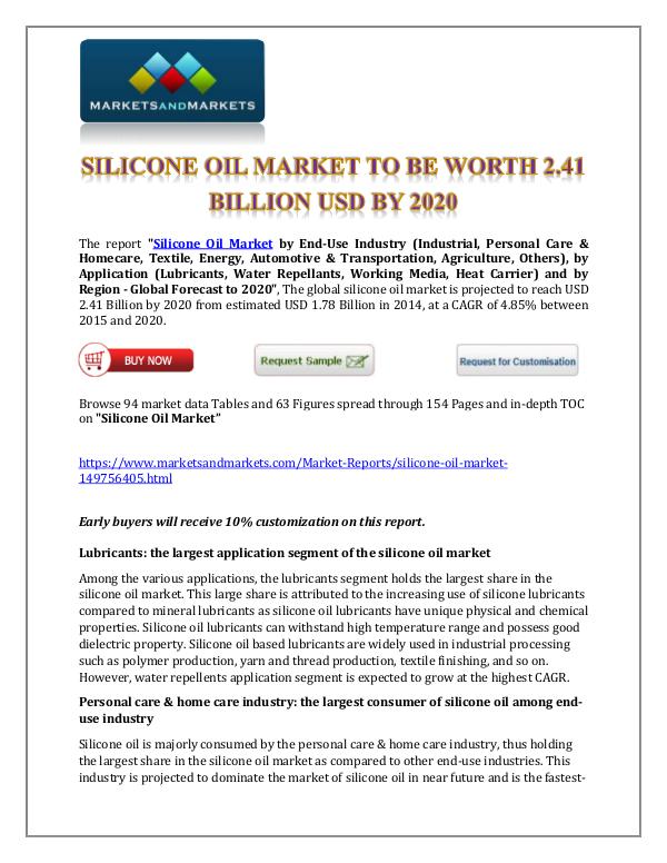 Chemicals and Materials Silicon Oil Market New