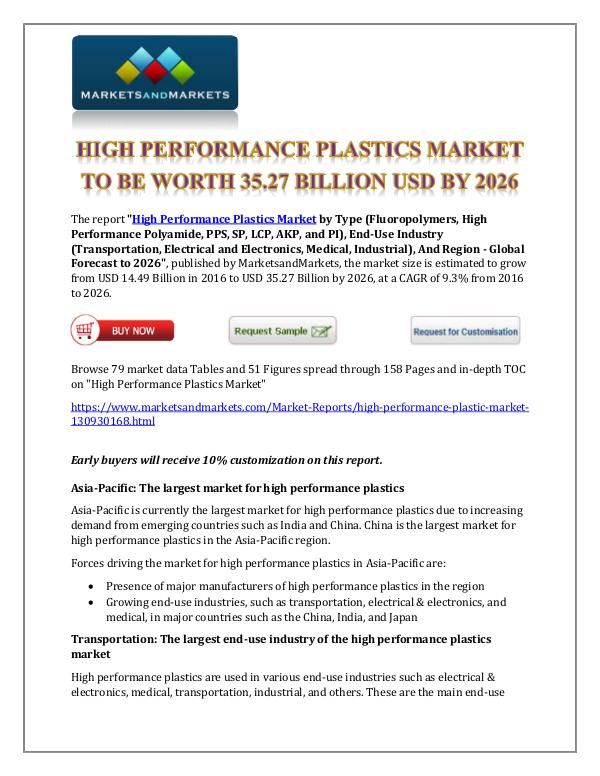 Chemicals and Materials High Performance Plastics Market New