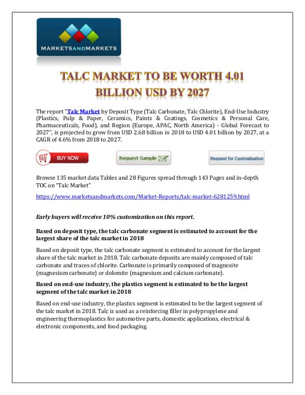 Chemicals and Materials Talc Market New