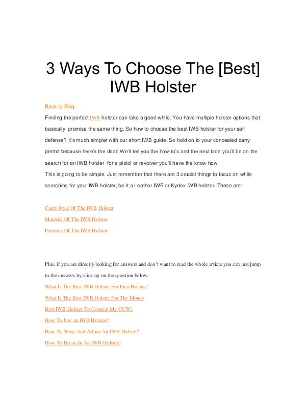 3 Ways To Choose The [Best] IWB Holster 3 Ways To Choose The Best IWB Holster