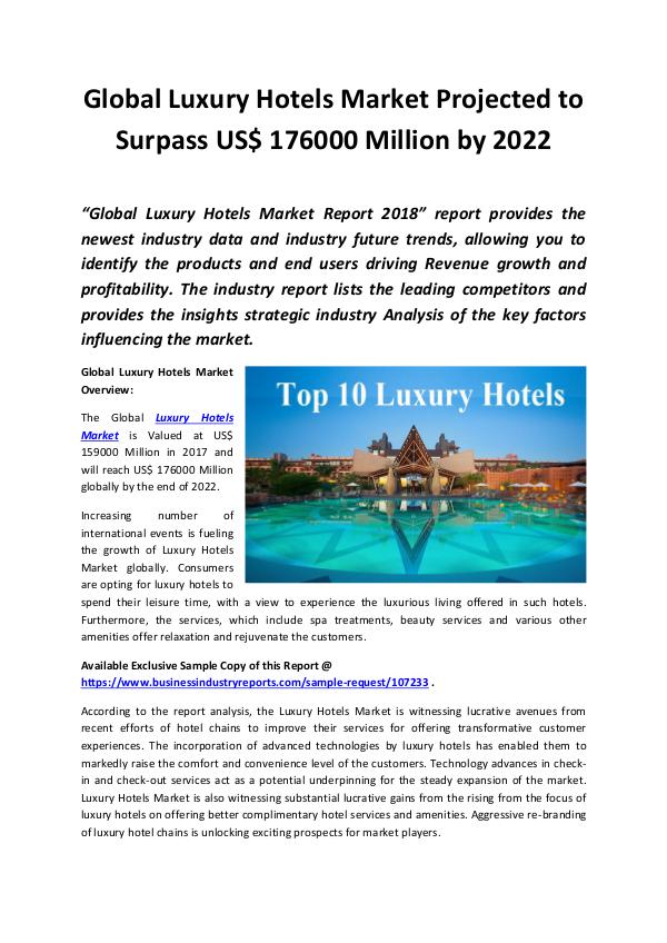 Luxury Hotels Market 2018 - 2022
