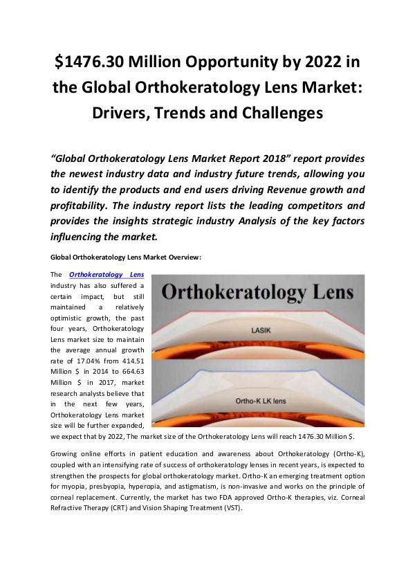 Orthokeratology Lens Market 2018 - 2022