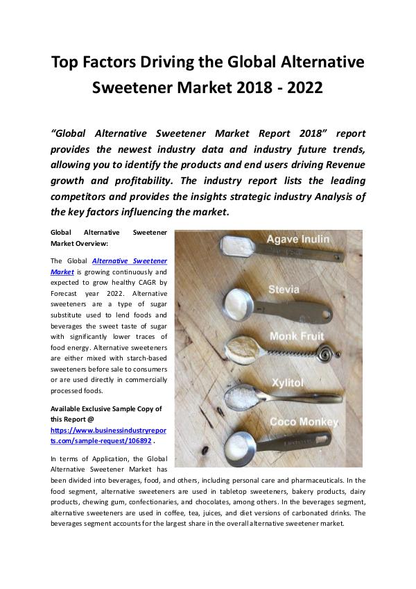Global Alternative Sweetener Market 2018 - 2022