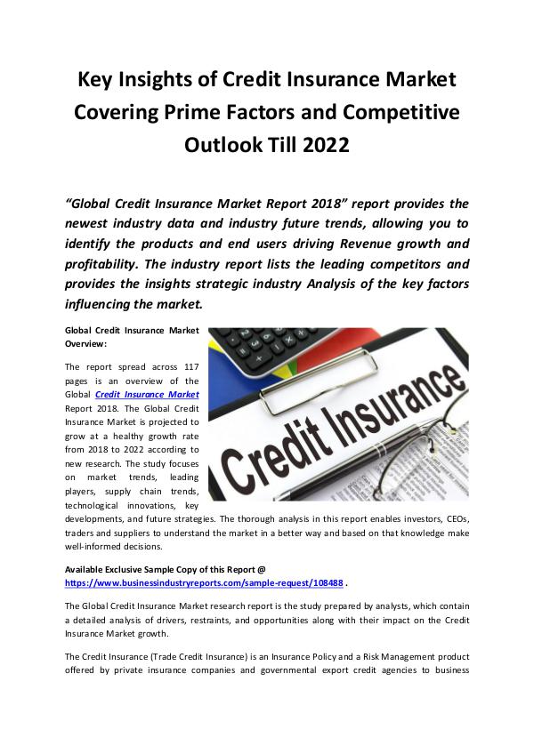 Market Research Reports Global Credit Insurance Market 2018 - 2022