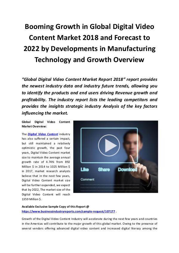 Market Research Reports Global Digital Video Content Market 2018 - 2022