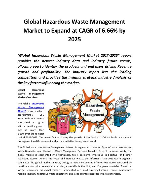 Global Hazardous Waste Management Market 2018 - 20