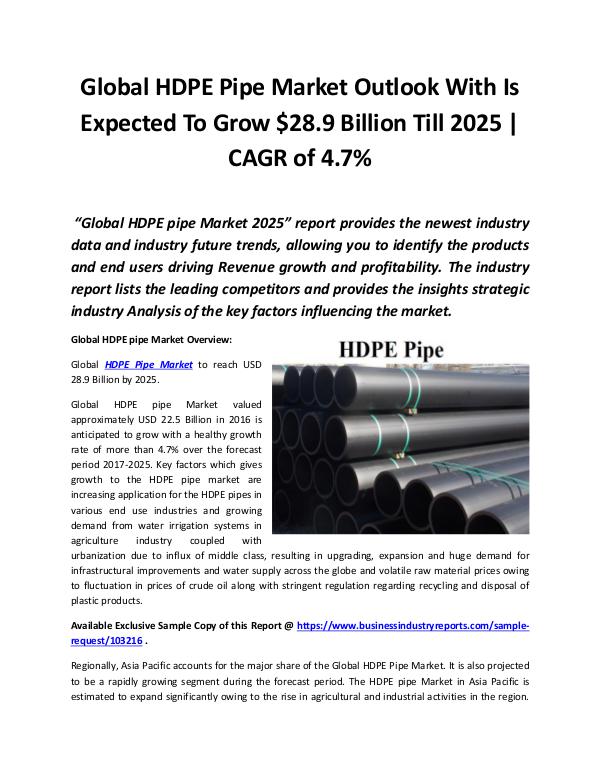 Market Research Reports Global HDPE Pipe Market 2018 - 2025