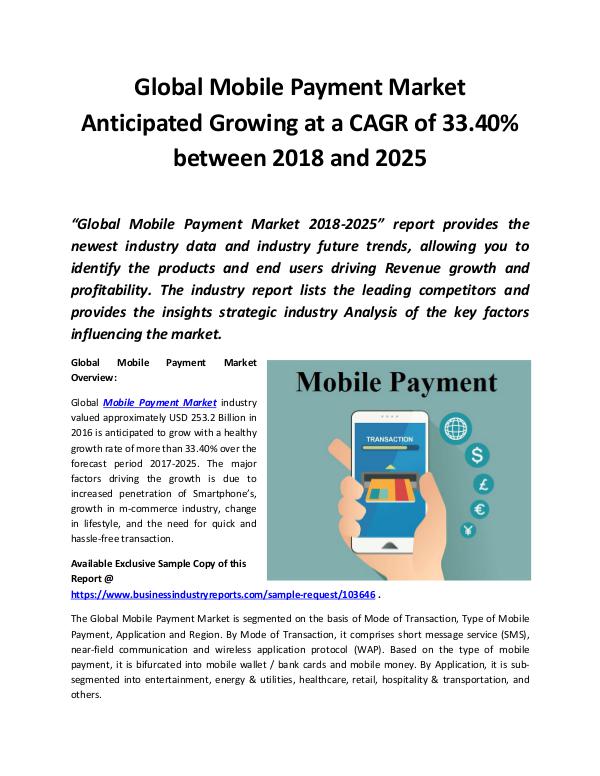 Market Research Reports Global Mobile Payment Market 2018 - 2025