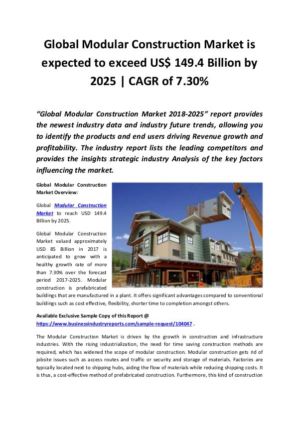 Market Research Reports Global Modular Construction Market 2018 - 2025