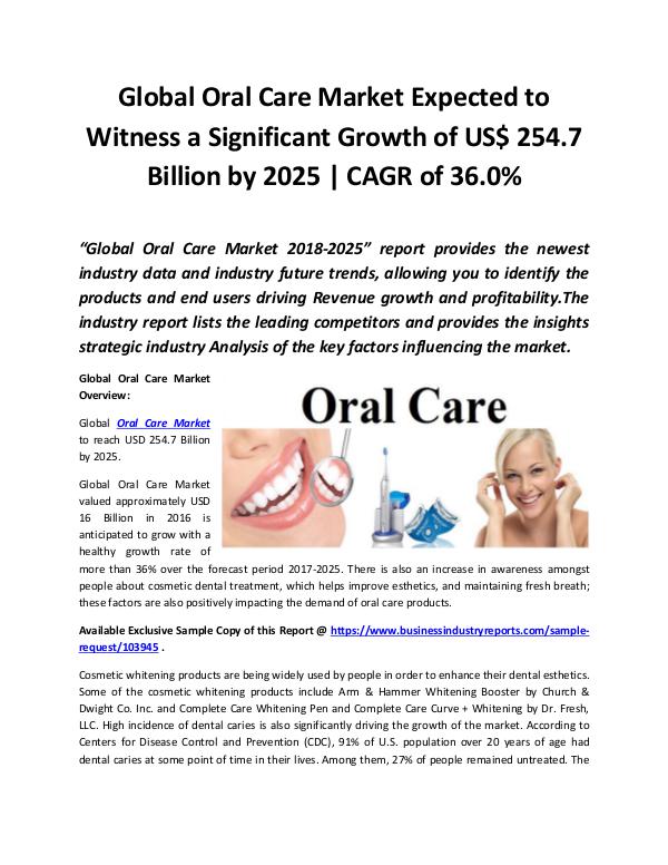 Market Research Reports Global Oral Care Market 2018 - 2025